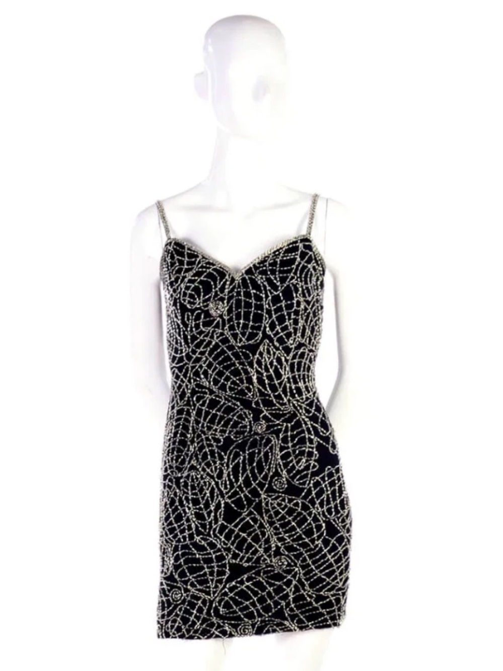 VTG Parisian Room Black Cocktail Dress 100% Silk Hand Beaded in India Size 4 - Picture 2 of 10
